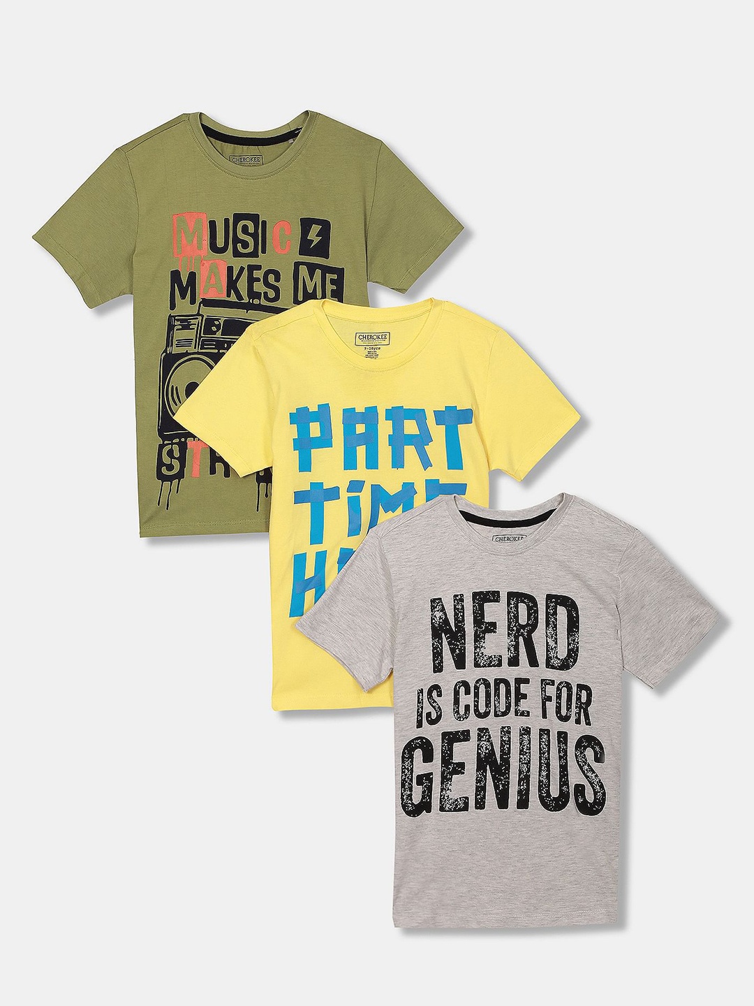 

Cherokee Boys Assorted Pack Of 3 Graphic Printed Cotton T-shirt