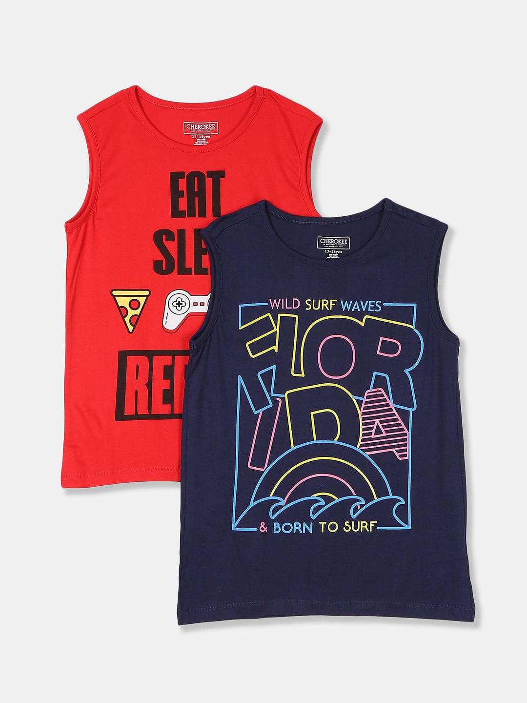 

Cherokee Boys Assorted Set of 2 Typography Printed Cotton T-shirt