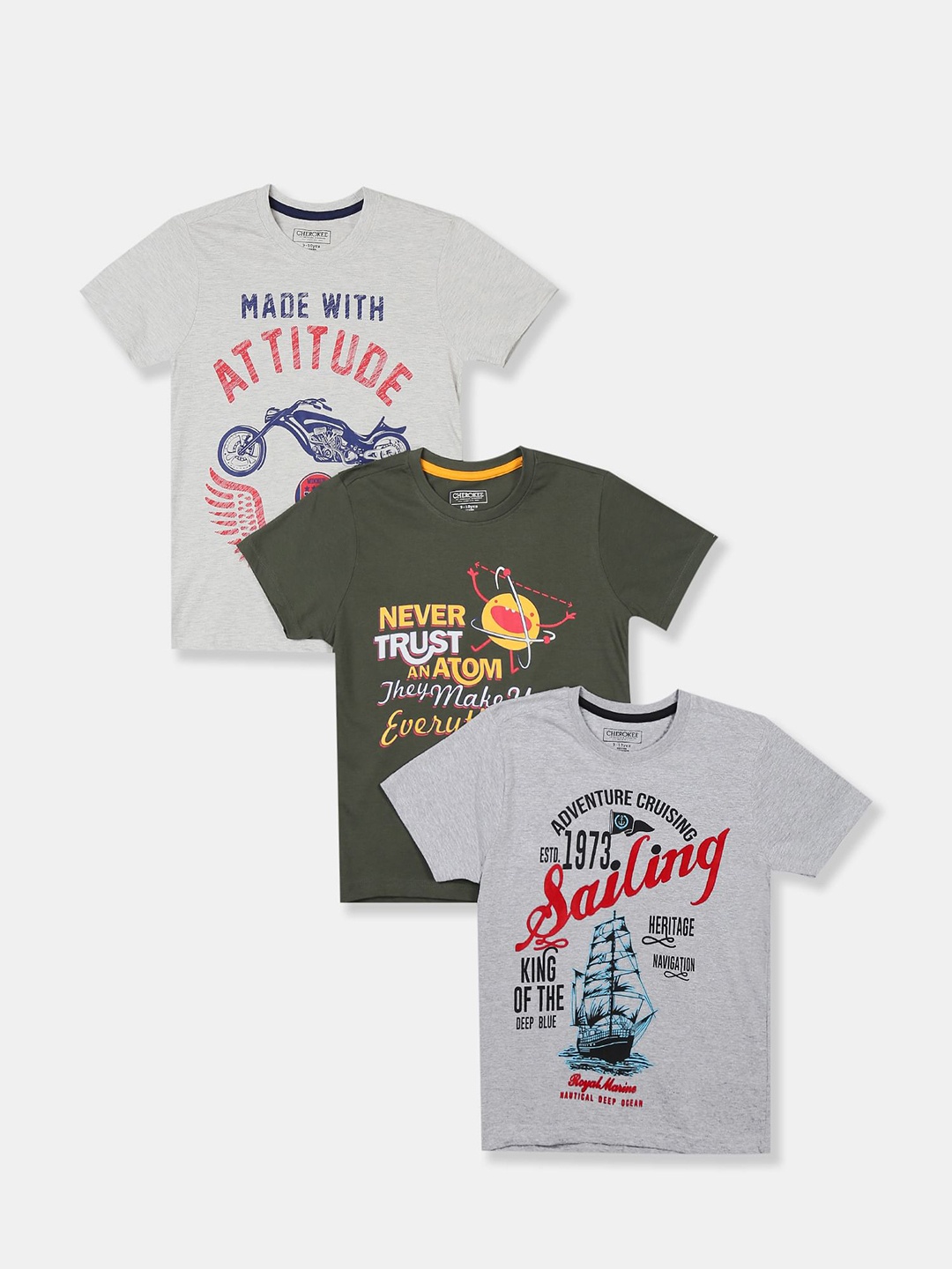 

Cherokee Boys Assorted Pack Of 3 Printed Cotton T-shirt