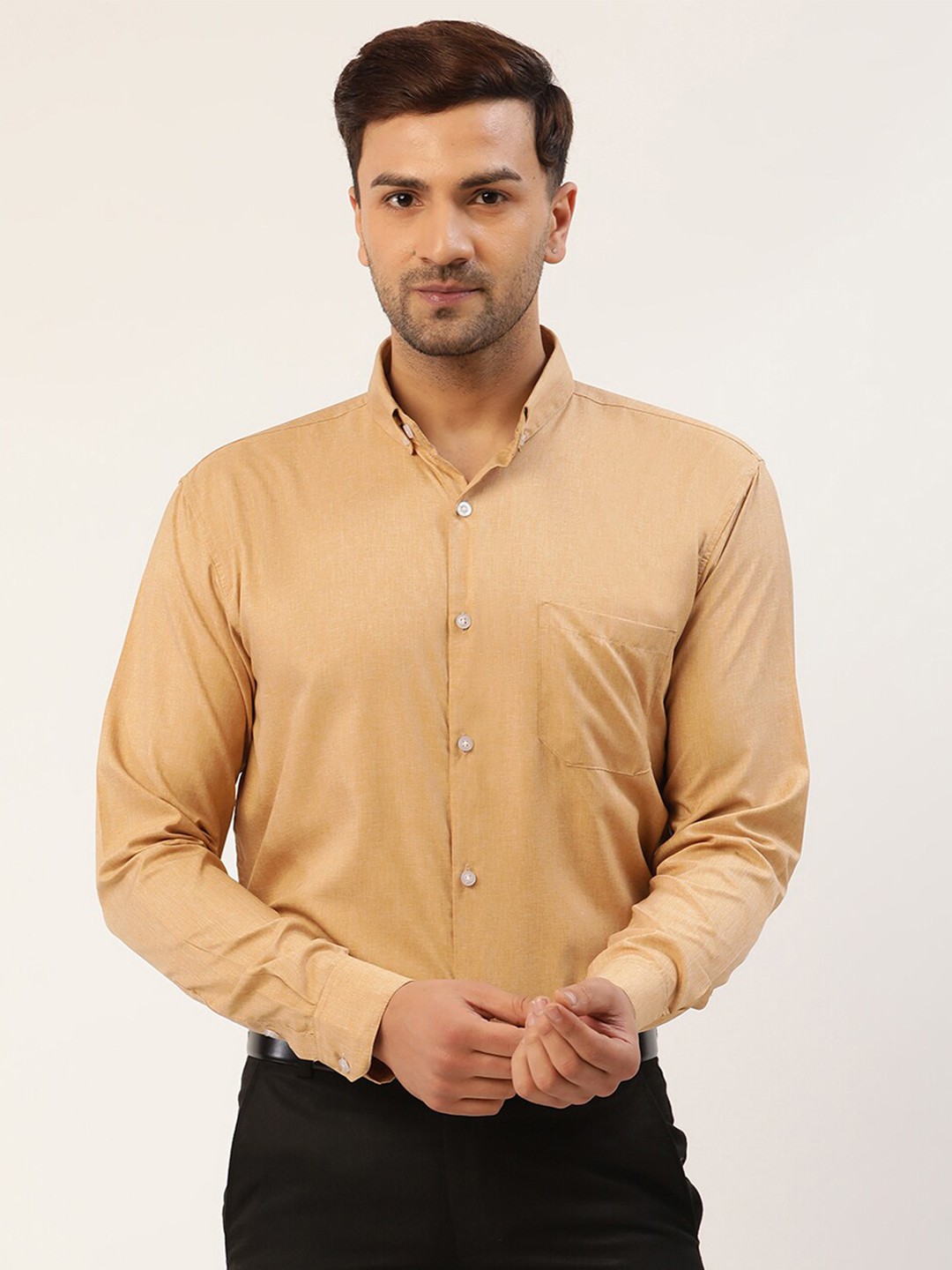 

JAINISH Men Camel Brown Solid Classic Comfort Pure Cotton Formal Shirt