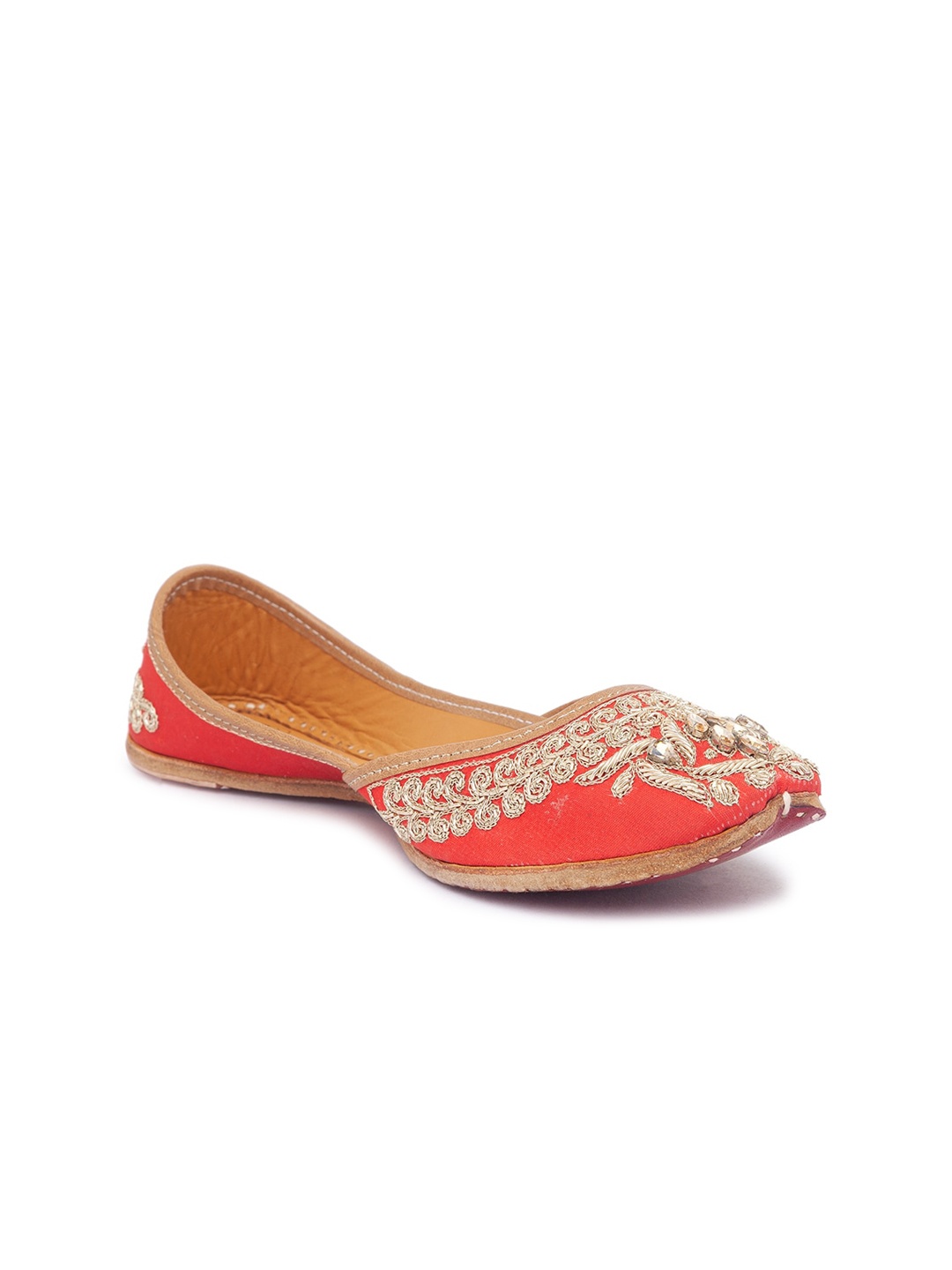 

Sole To Soul Women Orange Embroidered Ethnic Mojaris Flats
