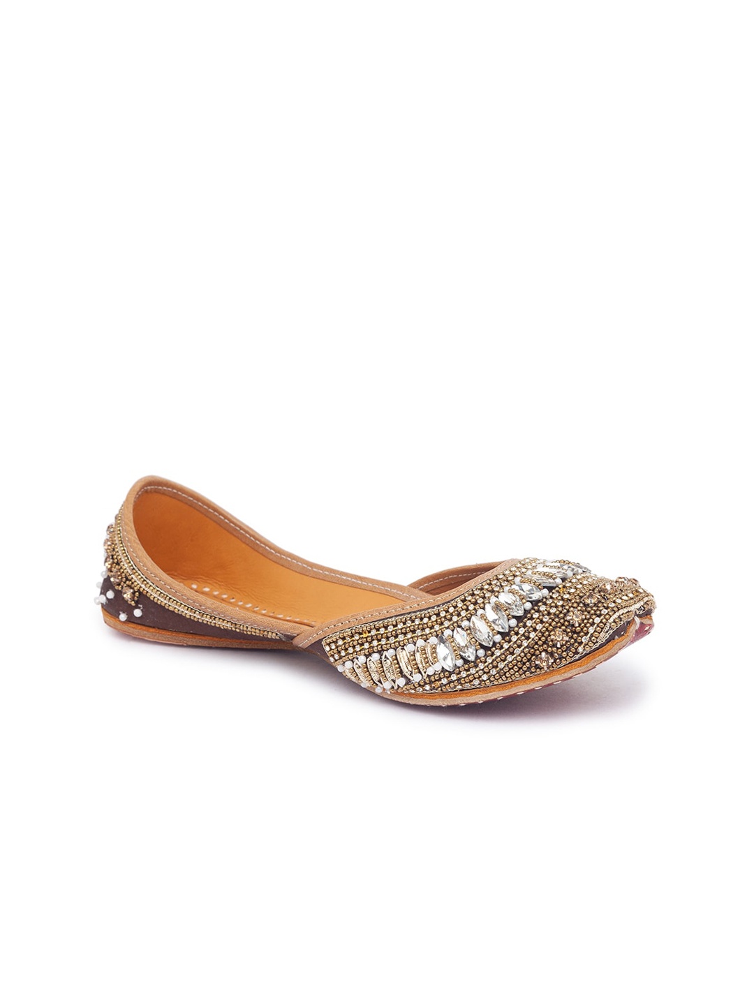 

Sole To Soul Women Bronze-Toned Embellished Leather Ethnic Mojaris Flats