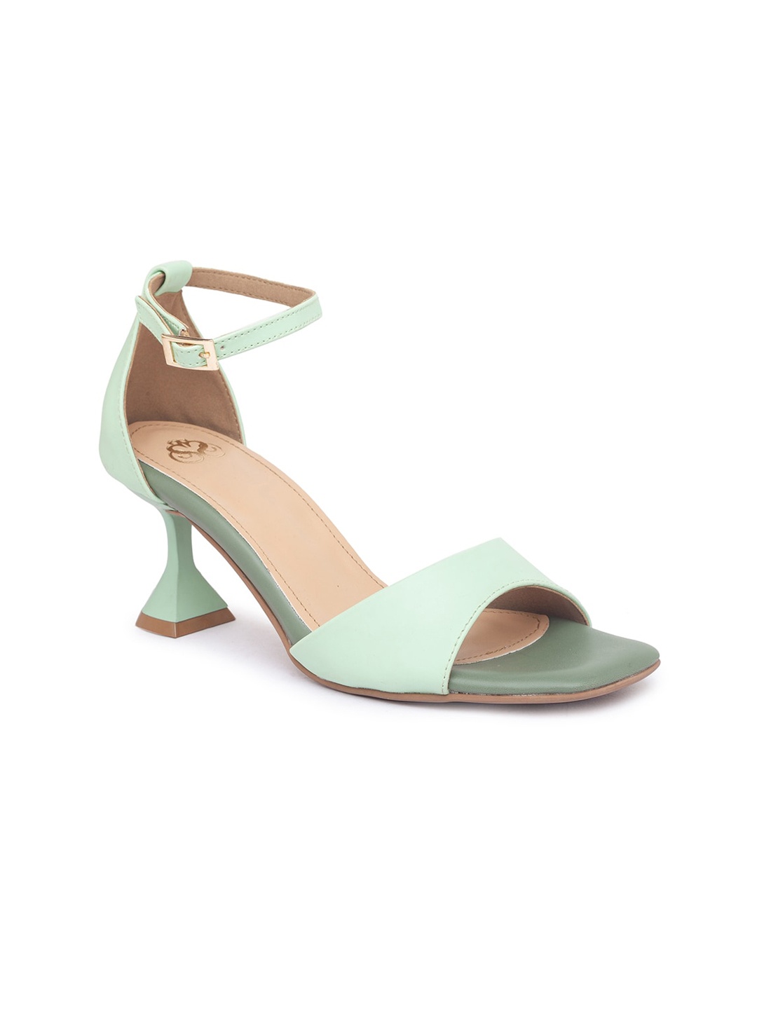 

Sole To Soul Green Kitten Heel Sandals with Buckles
