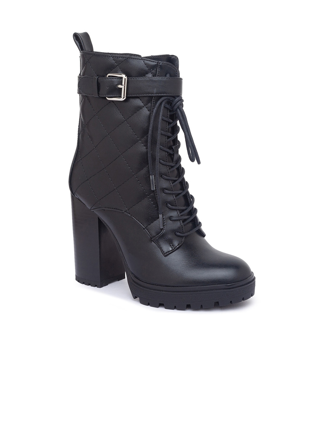 

Sole To Soul Black Quilted High-Top Block Heeled Boots