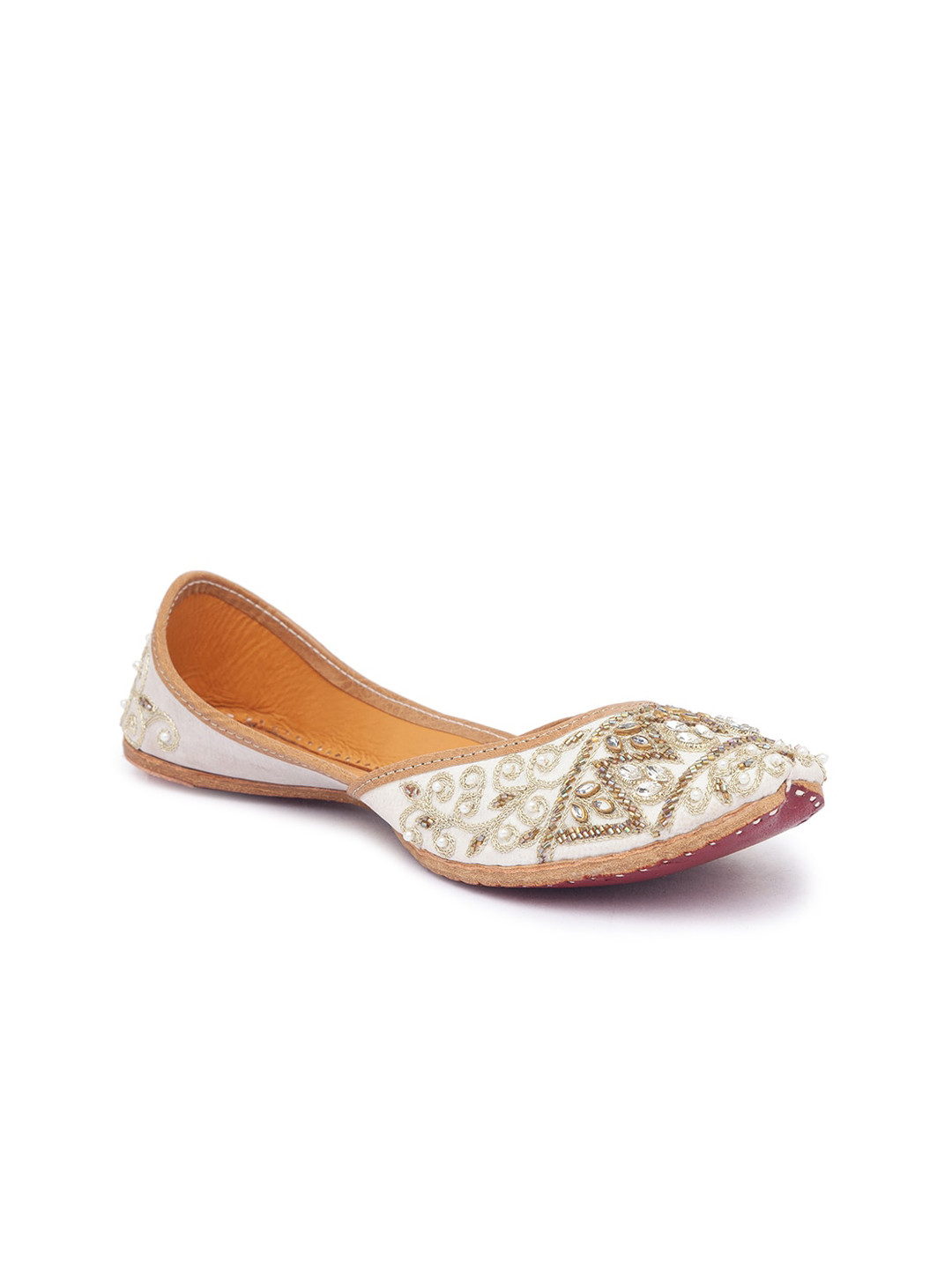 

Sole To Soul Women Silver-Toned Embroidered Ethnic Mojaris Flats