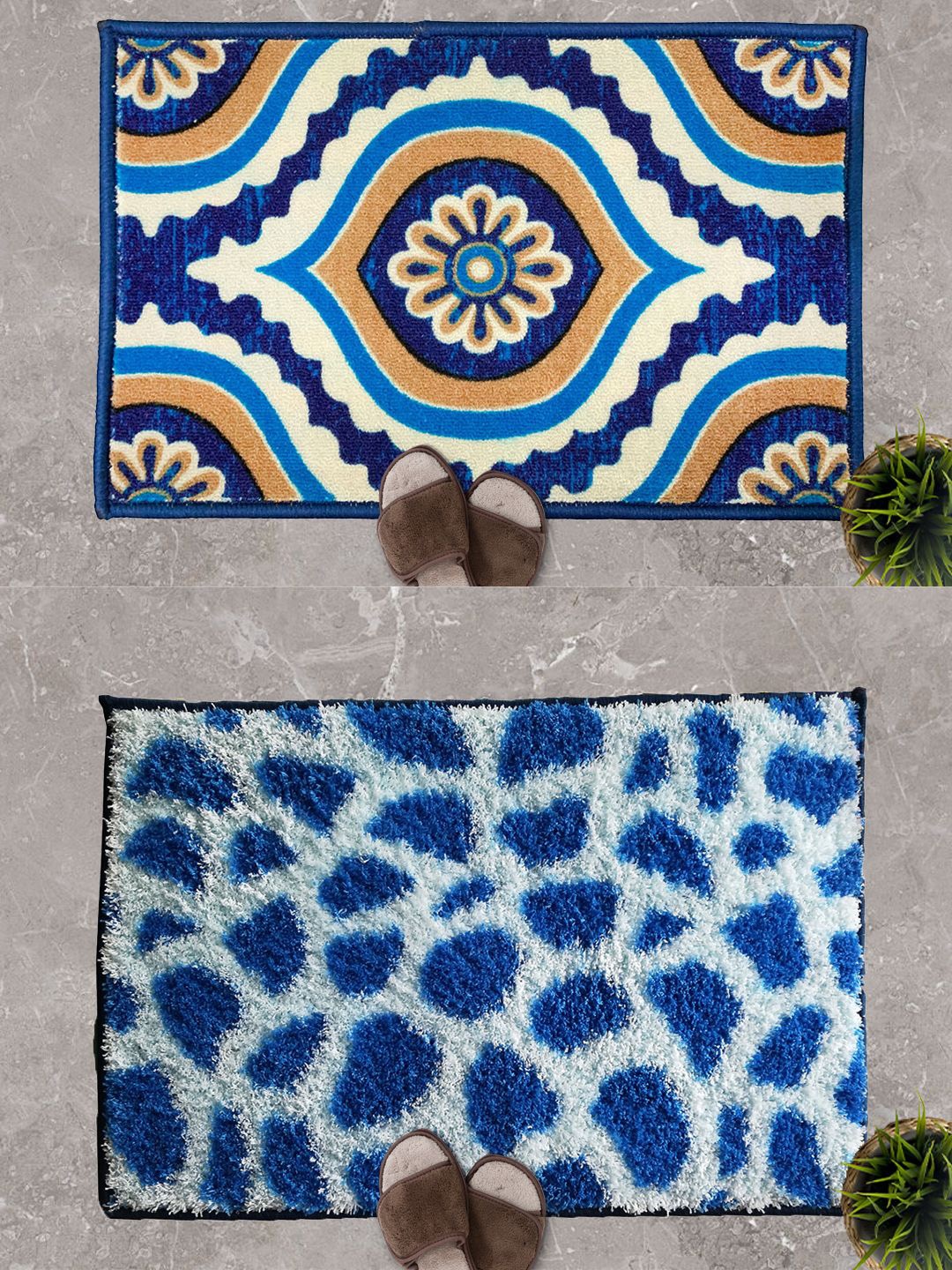 

Athom Trendz Set of 2 Blue & White Ikat Anti Skid Doormats