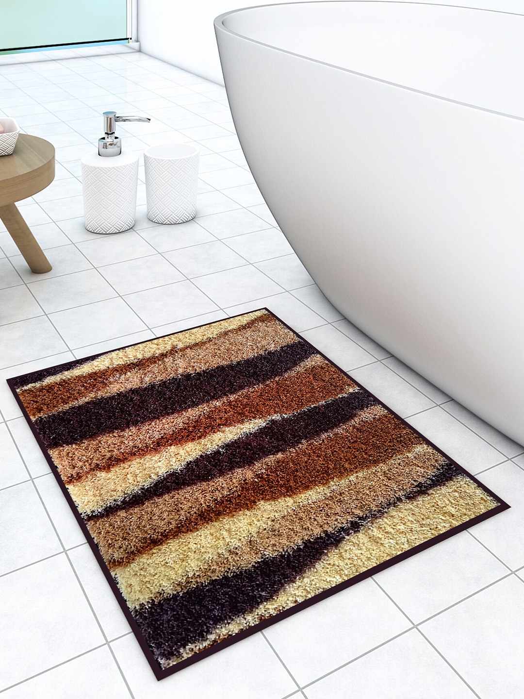 Athom Trendz Brown & Black Printed Anti-Skid Doormats