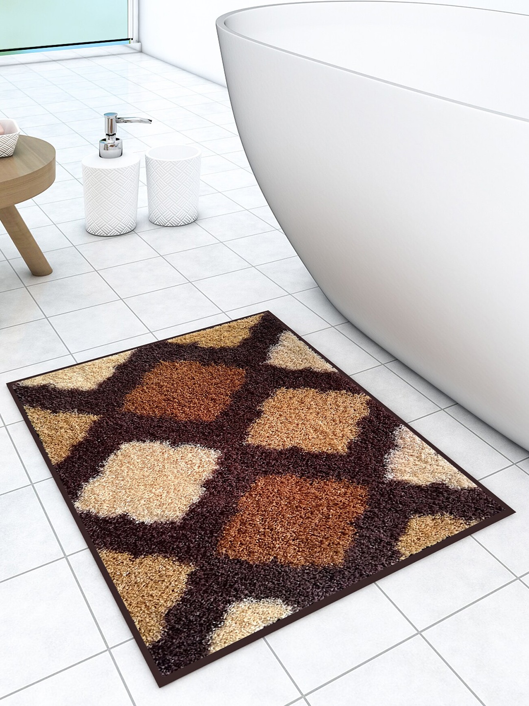 Athom Trendz Brown & Cream Printed Anti-Skid Doormats