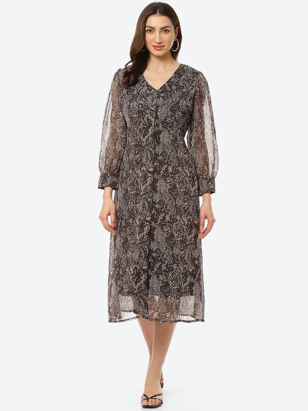 

Kurti's by Menka Women Black Animal Print Georgette A-Line Dress