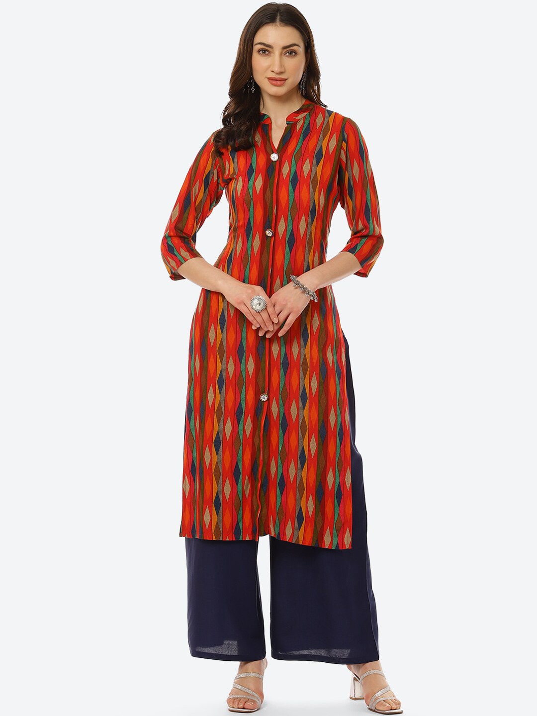 

Kurti's by Menka Women Beige Striped Kurta
