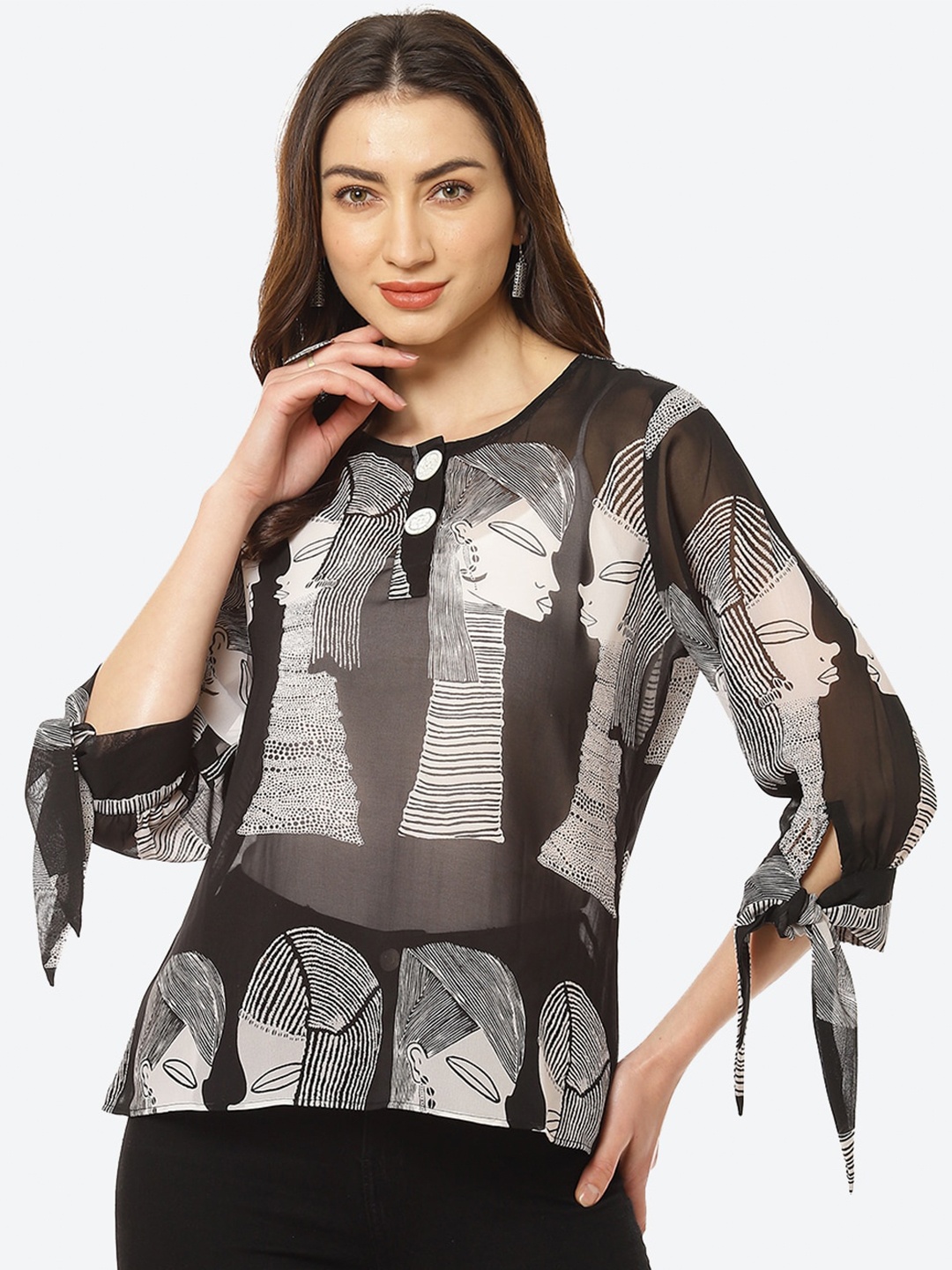 

Kurti's by Menka Black & White Print Georgette Top