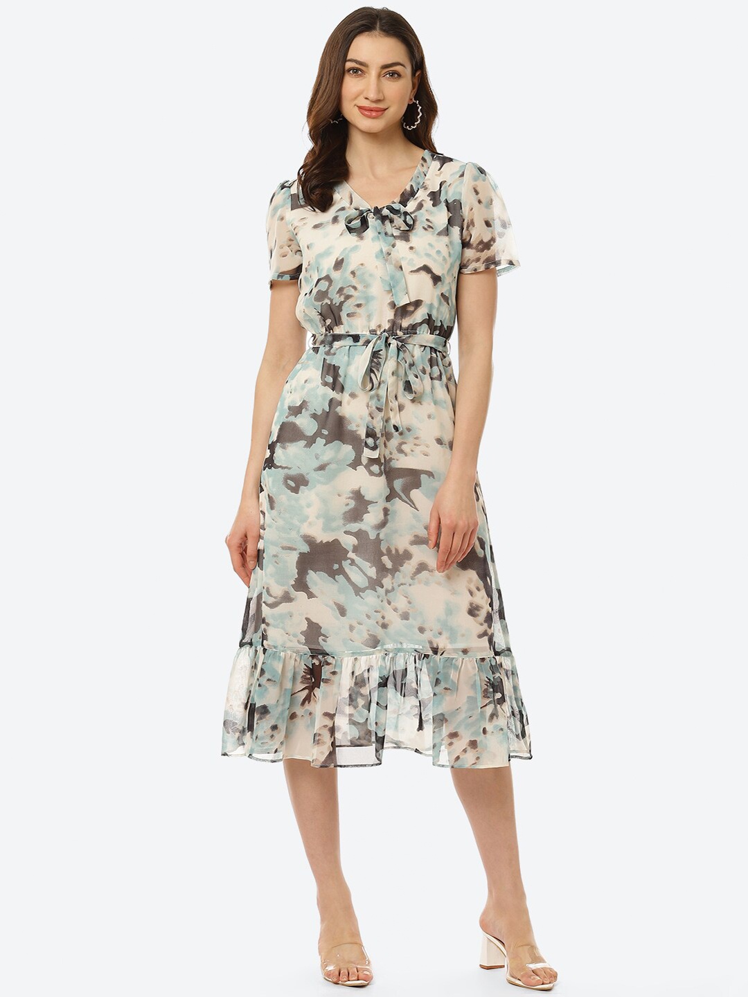 

Kurti's by Menka Grey & Blue Georgette A-Line Midi Dress