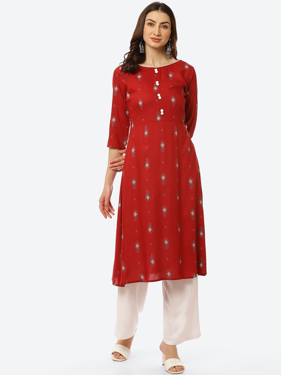

Kurti's by Menka Women Red Ethnic Motifs Printed Kurta