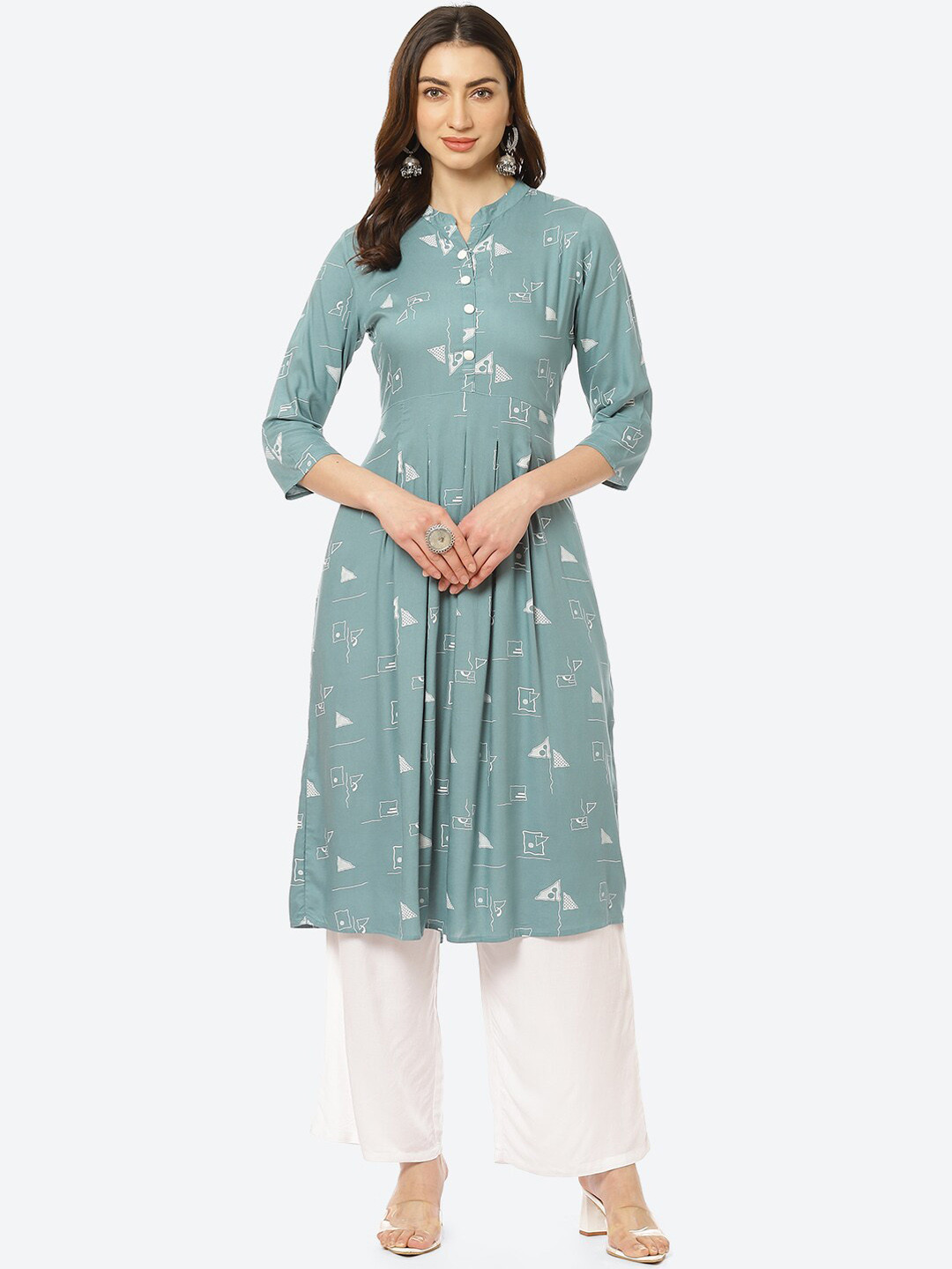 

Kurti's by Menka Women Blue & White Printed Kurta