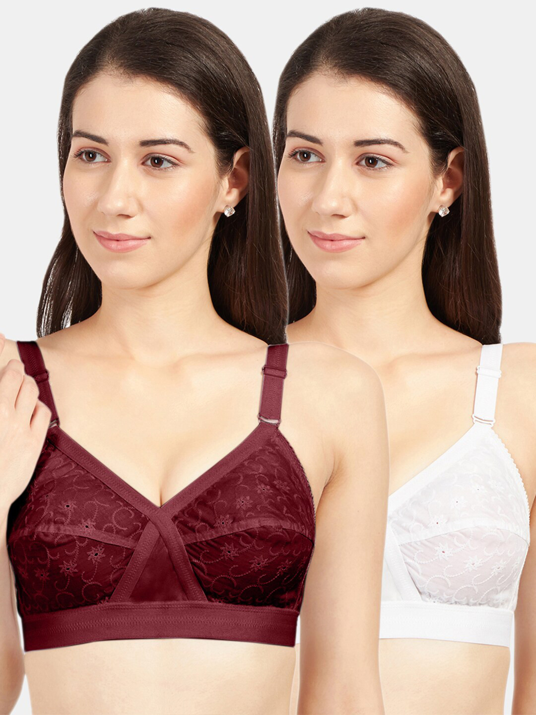 

Sonari Pack of 2 Assorted Floral Embroidered Pure Cotton Everyday Bras