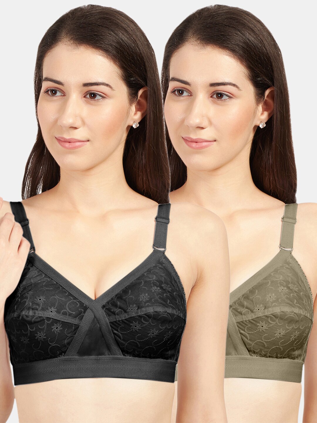 

Sonari Pack Of 2 Black & Green Pure Cotton Bra