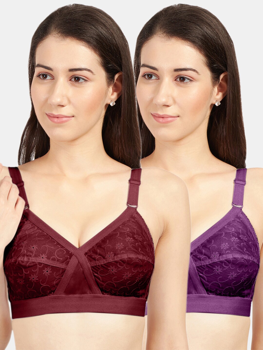 

Sonari Purple & Maroon Set Of 2 Non-Padded All Day Comfort Everyday Bra