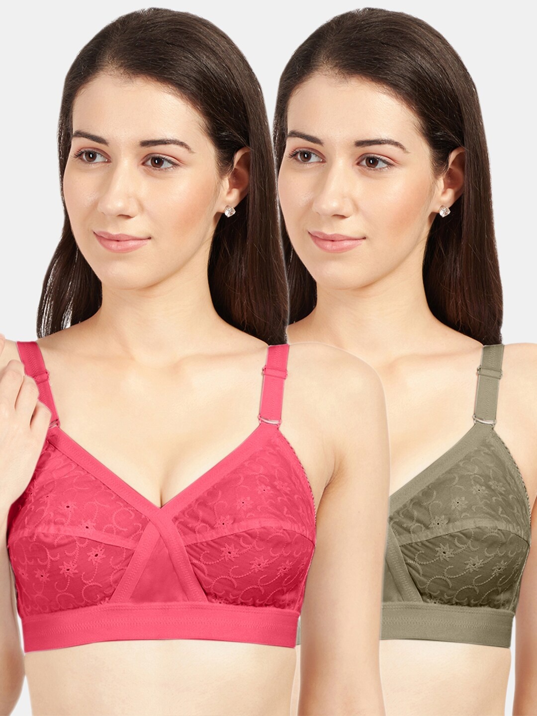

Sonari Pack Of 2 Coral & Olive Non Padded Non Wired Everyday Bra