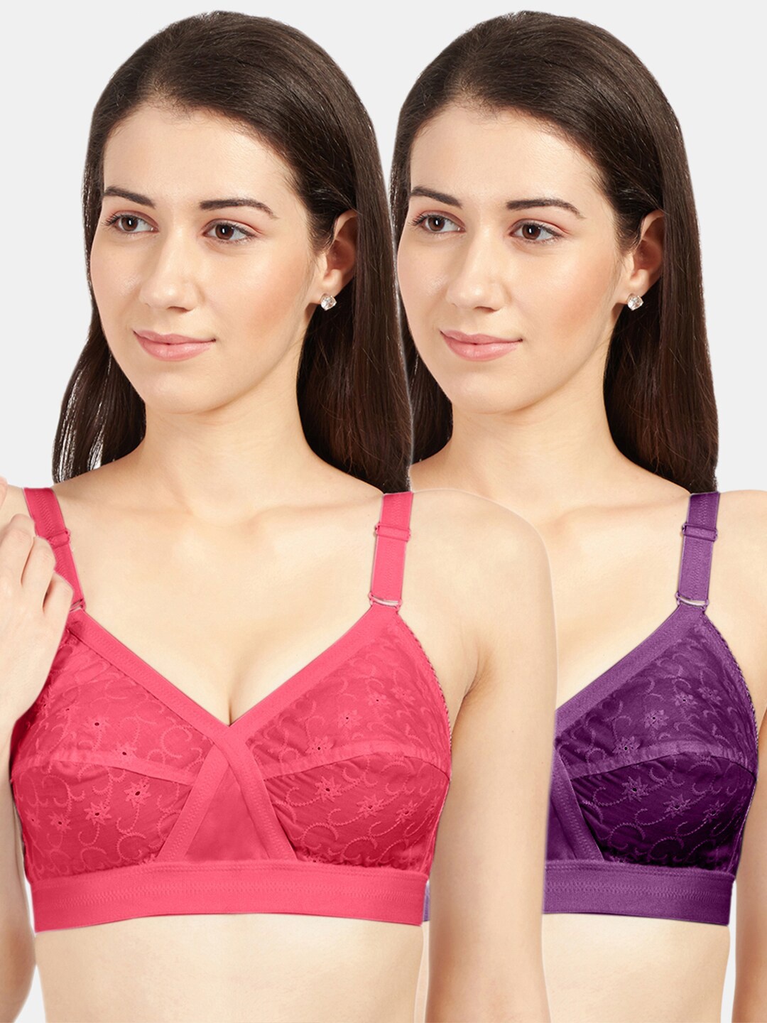 

Sonari Purple & Pink Pack of 2 Non-Padded Pure Cotton Regular Bra