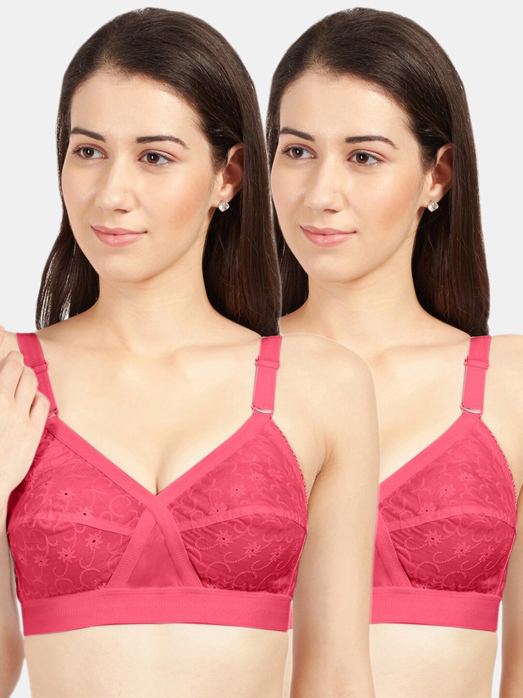Sonari Set Of 2 Coral Non Padded & Non Wired Floral Bra