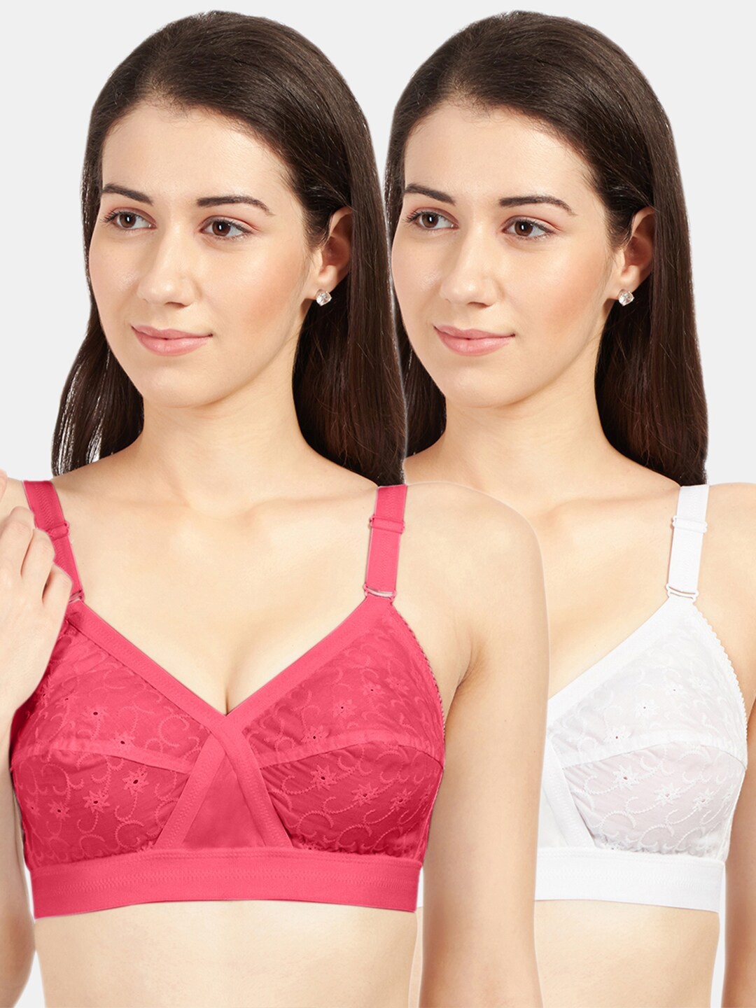 

Sonari Pack of 2 Assorted Floral Embroidered Pure Cotton Everyday Bras