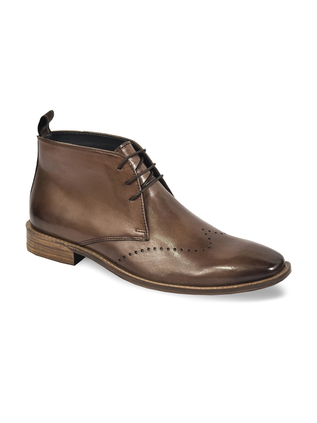 

SILVER STREET LONDON Men Brown Perforations Leather Flat Boots