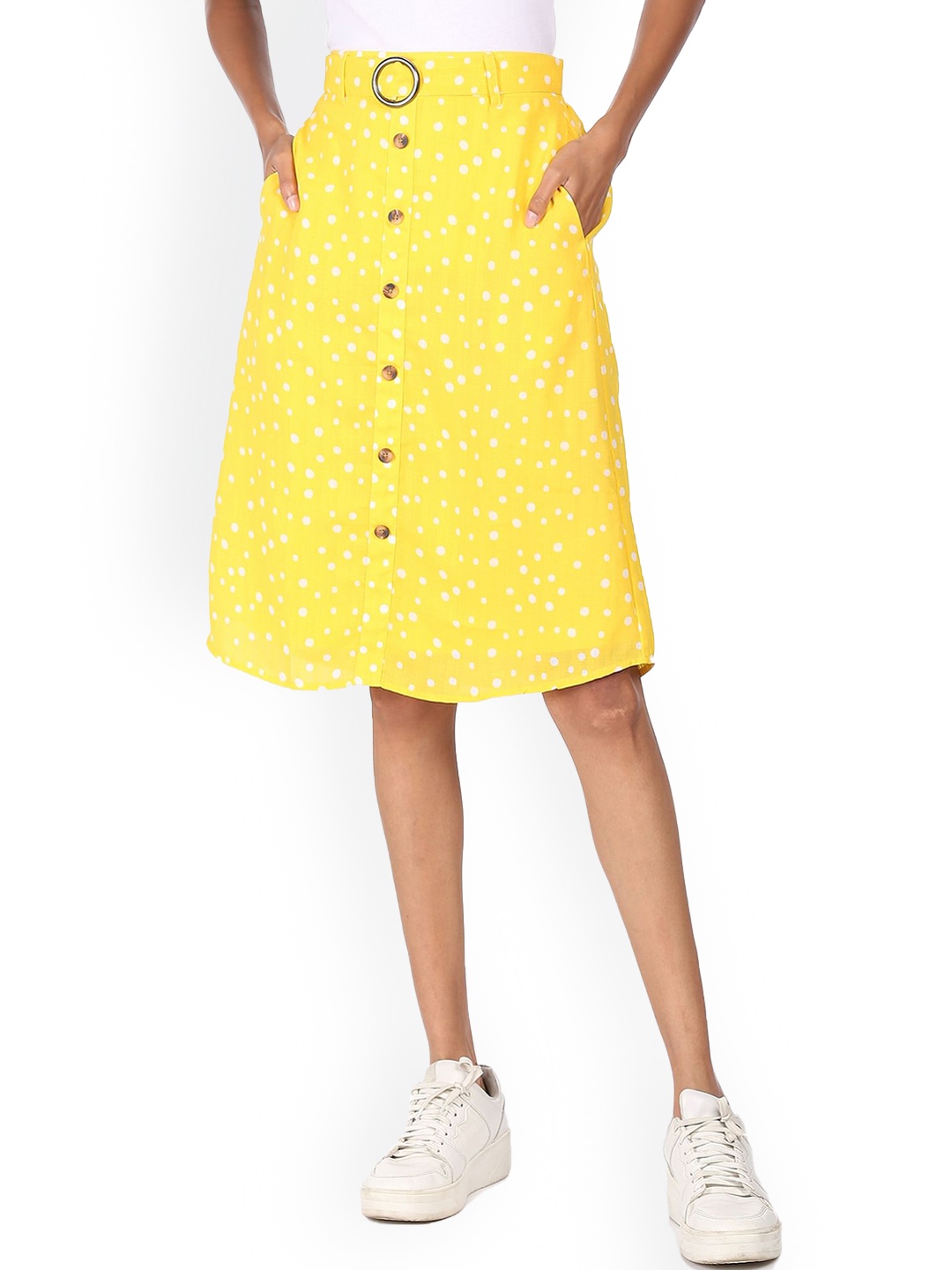 

Sugr Women Yellow & White Printed A-Line Skirt