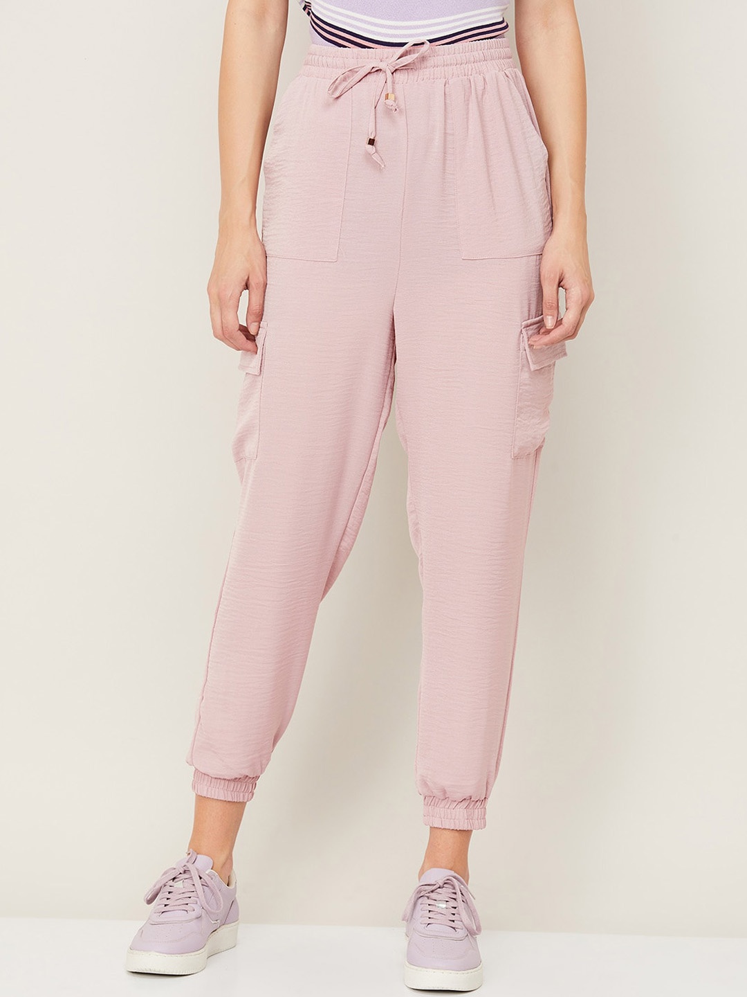

Ginger by Lifestyle Women Pink High-Rise Pleated Joggers