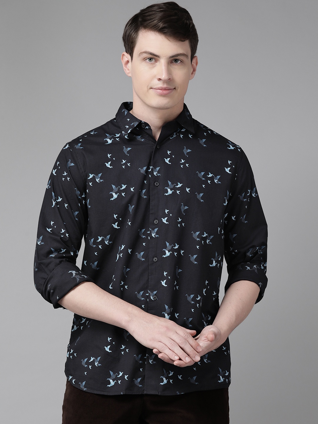 

Blackberrys Cotton Slim Fit Printed Casual Shirt, Black
