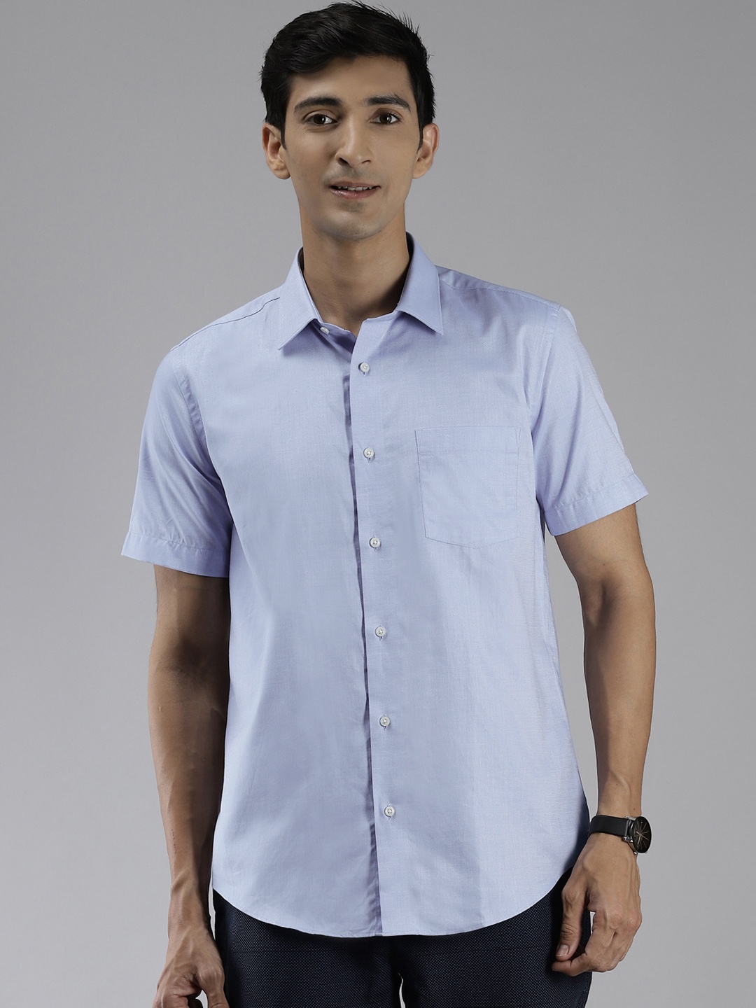 

Blackberrys Men Blue Self-Design Giza Cotton India Slim Fit Semiformal Shirt