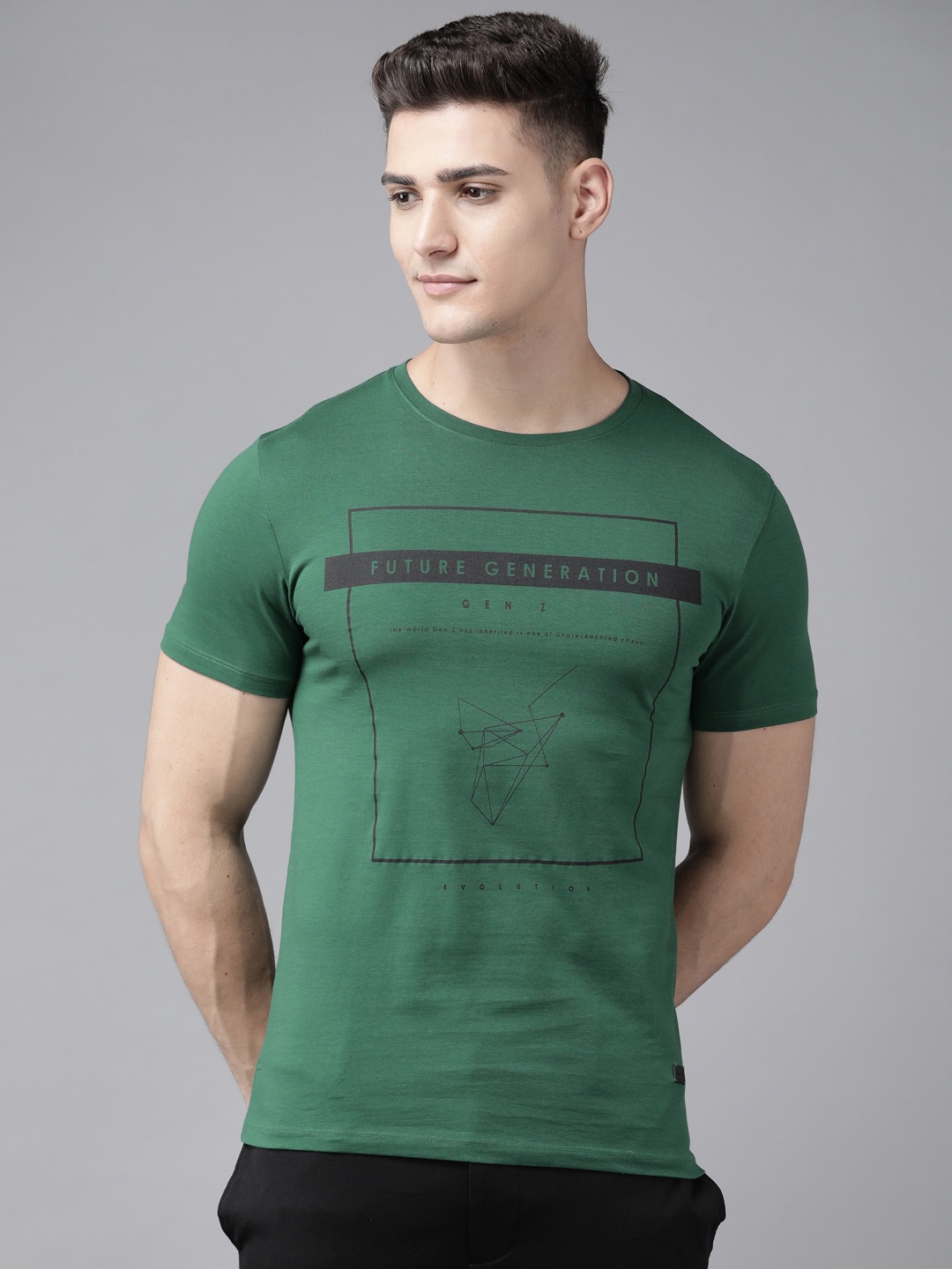 

Blackberrys Men Green & Black Pure Cotton Slim Fit T-shirt