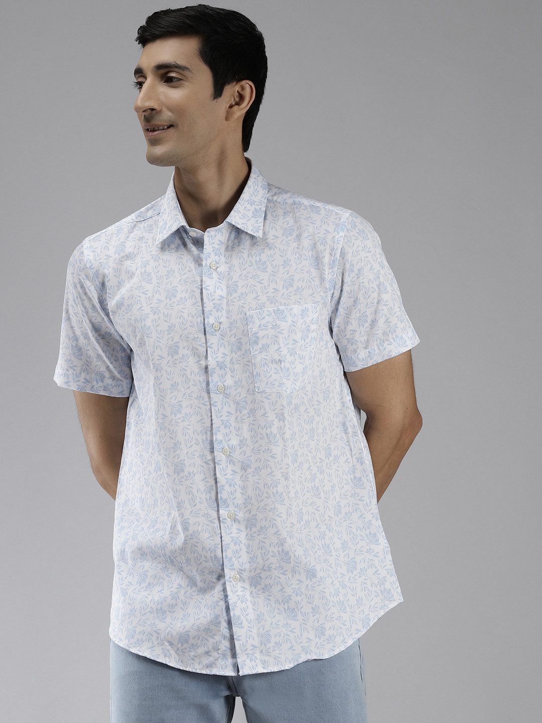 

Blackberrys Men White Pure Cotton India Slim Fit Floral Printed Casual Shirt