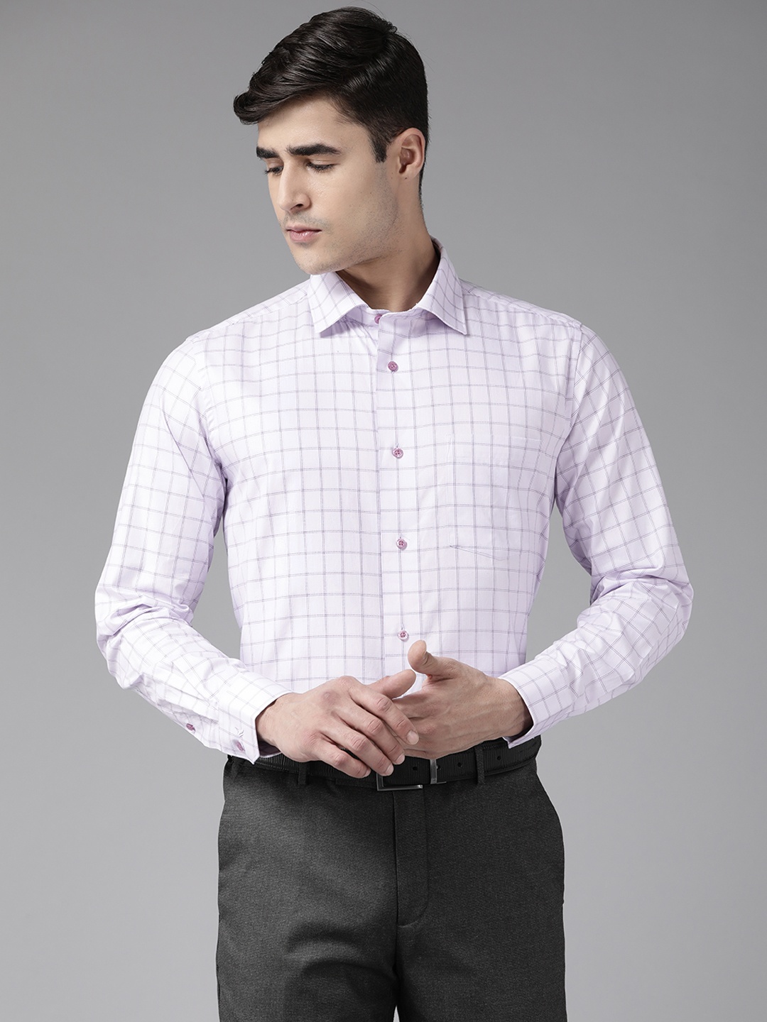 

Blackberrys Men Lavender Slim Fit Grid Checks Formal Shirt