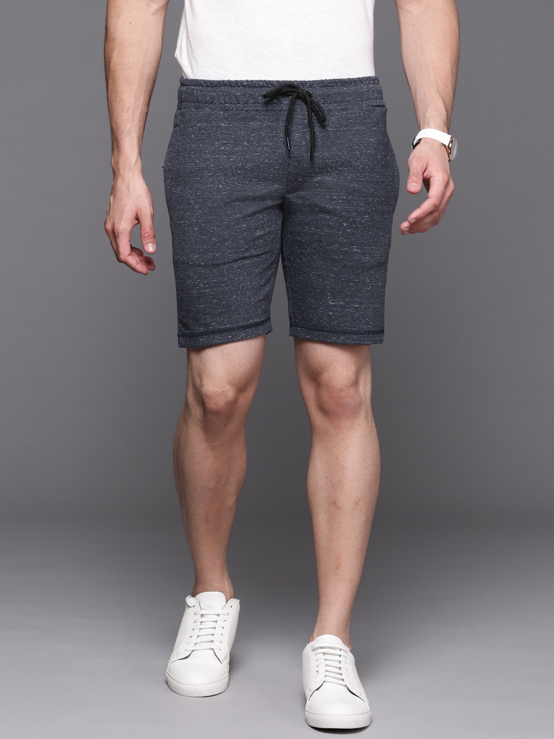 

Blackberrys Men Navy Blue Bs-12 Slim Fit Solid Shorts with Melange Effect