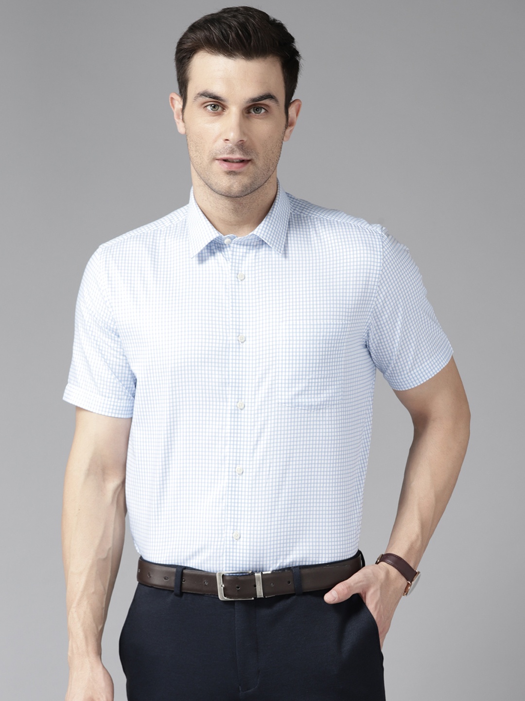 

Blackberrys Checked Cotton Formal Shirt, Blue