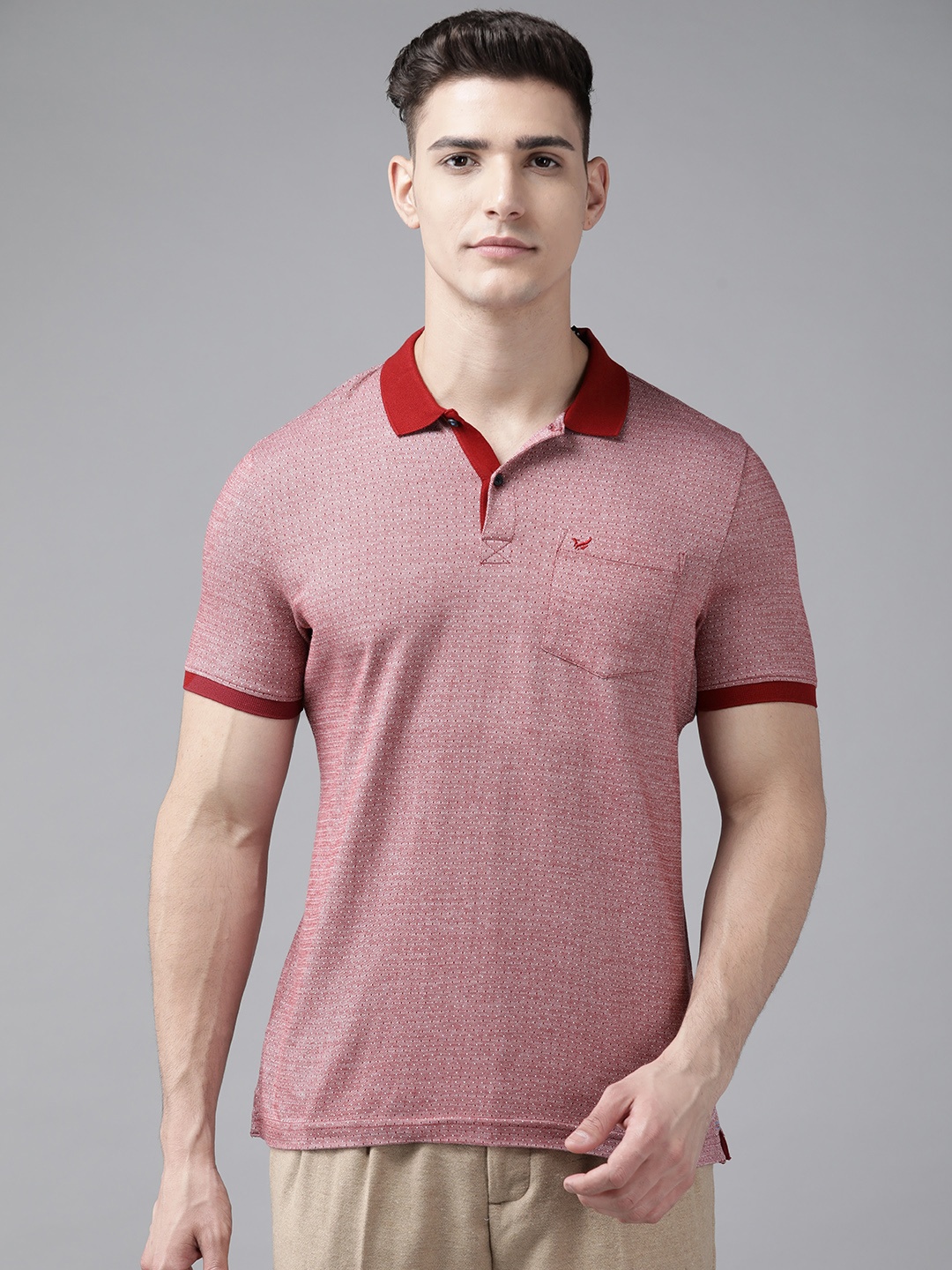 

Blackberrys Men Maroon & White Polo Collar Pure Cotton Slim Fit T-shirt