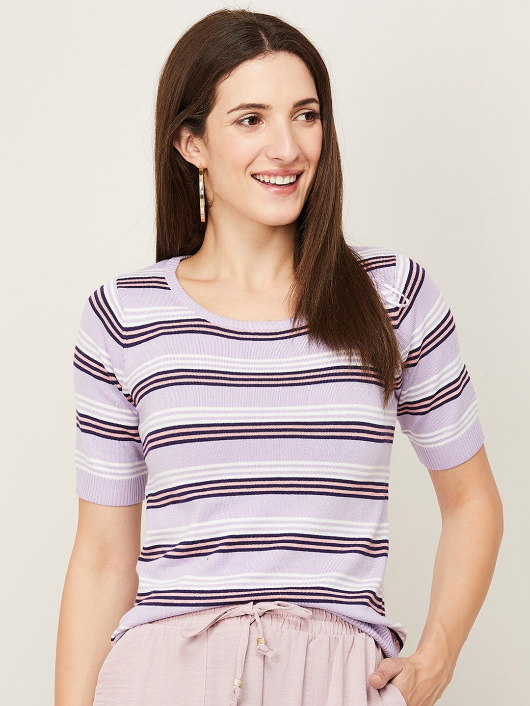 

Bossini Women Purple Striped Top