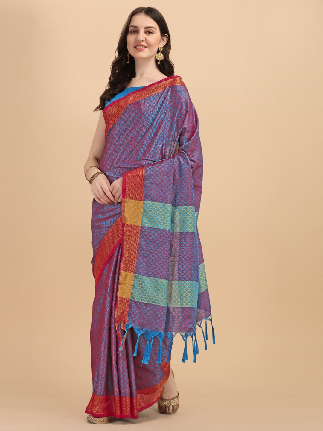 

KALINI Blue & Purple Woven Design Silk Cotton Saree