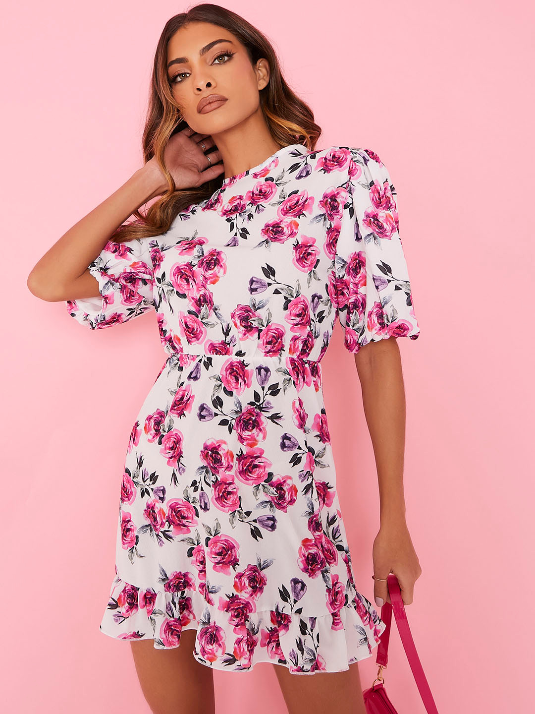 

I Saw It First White & Pink Floral A-Line Dress