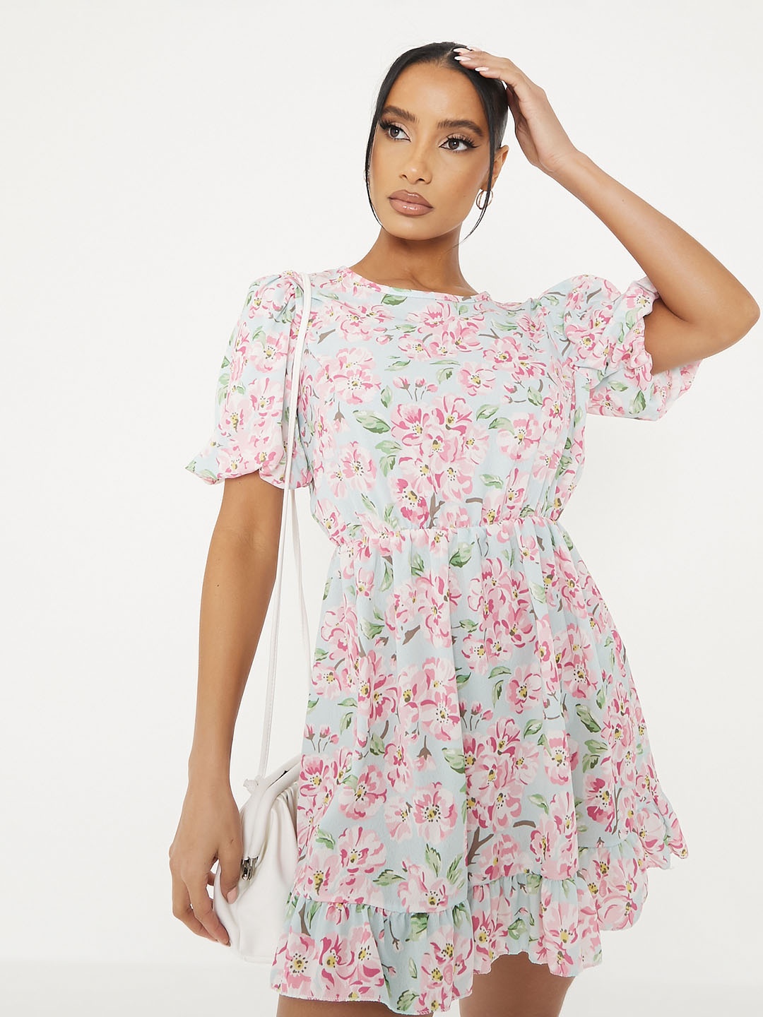 

I Saw It First Blue & Pink Floral A-Line Dress