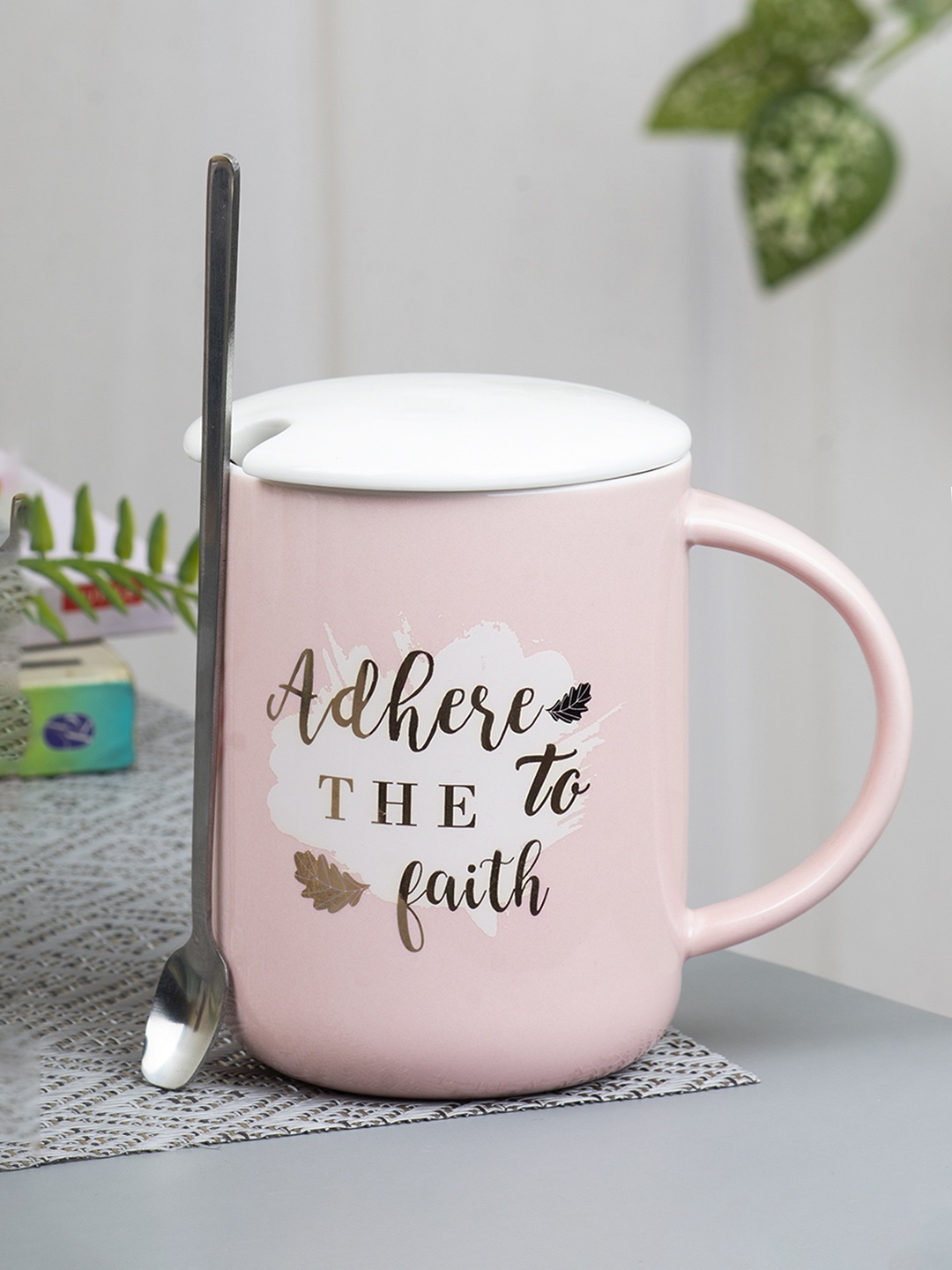 

MARKET99 Assorted Printed Ceramic Glossy Mug With Lid & Spoon