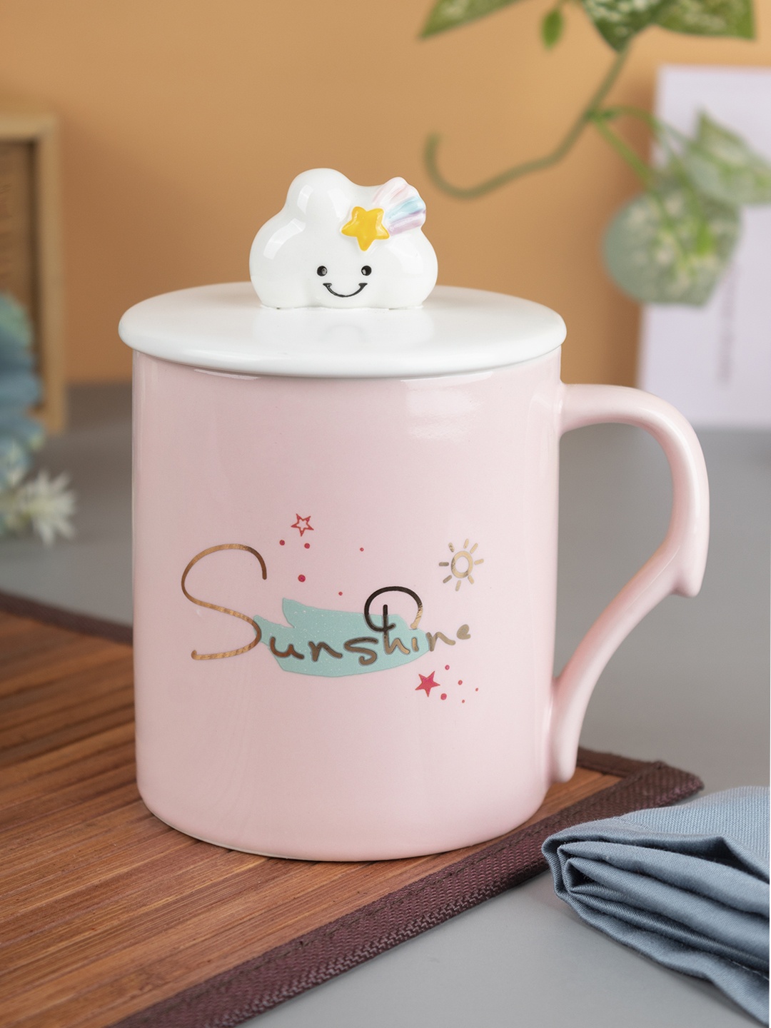 

MARKET99 Assorted Printed Ceramic Glossy Mug With Lid & Spoon