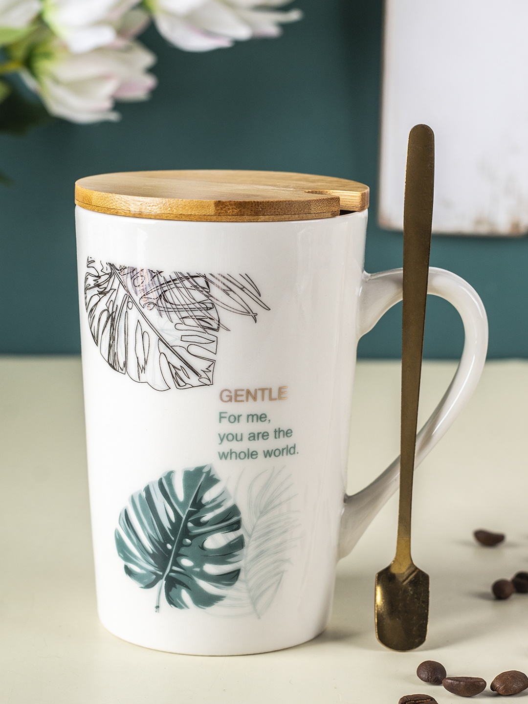 

MARKET99 Cream-Coloured Printed Mug with Lid 450 ml