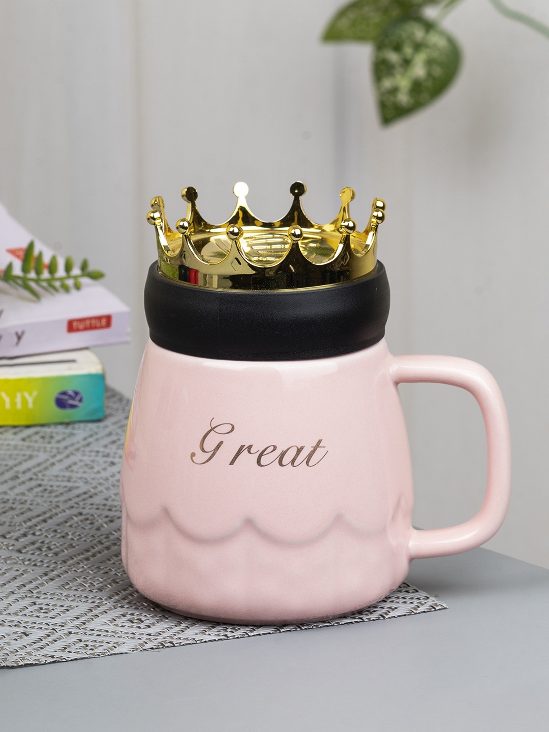 

MARKET99 Peach-Coloured & White Printed Ceramic Glossy Mugs Set of Cups and Mugs
