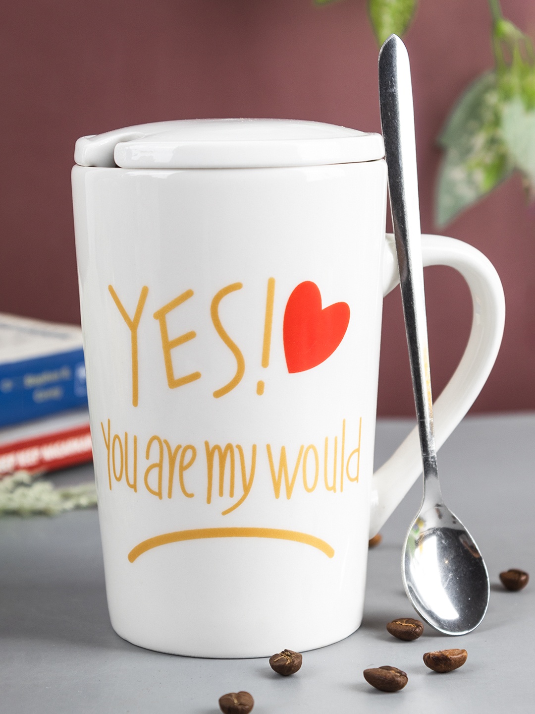 

MARKET99 Assorted Printed Ceramic Glossy Mug with Lid & Spoon