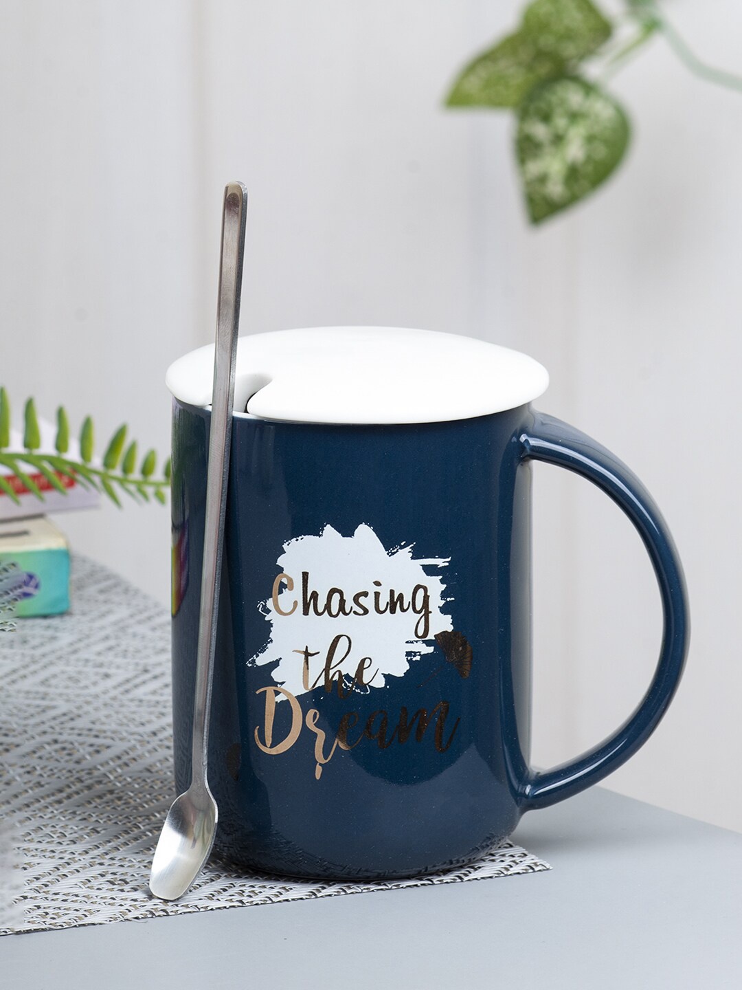 

MARKET99 Navy Blue & White Printed Ceramic Glossy 400 ml Mugs Set of Cups and Mugs