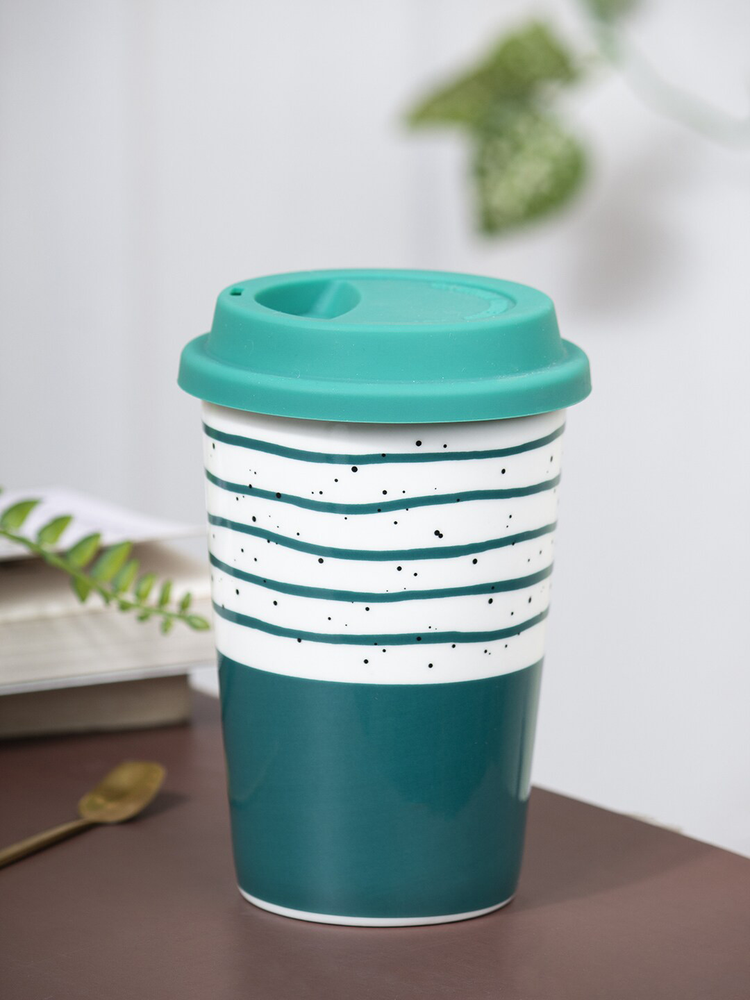 

MARKET99 Assorted Printed Ceramic Glossy Mug With Lid, Teal