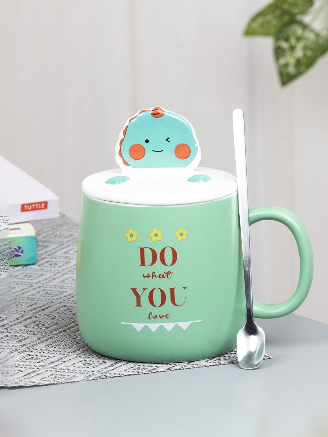 

MARKET99 Green Printed Mug with Lid 450 ml