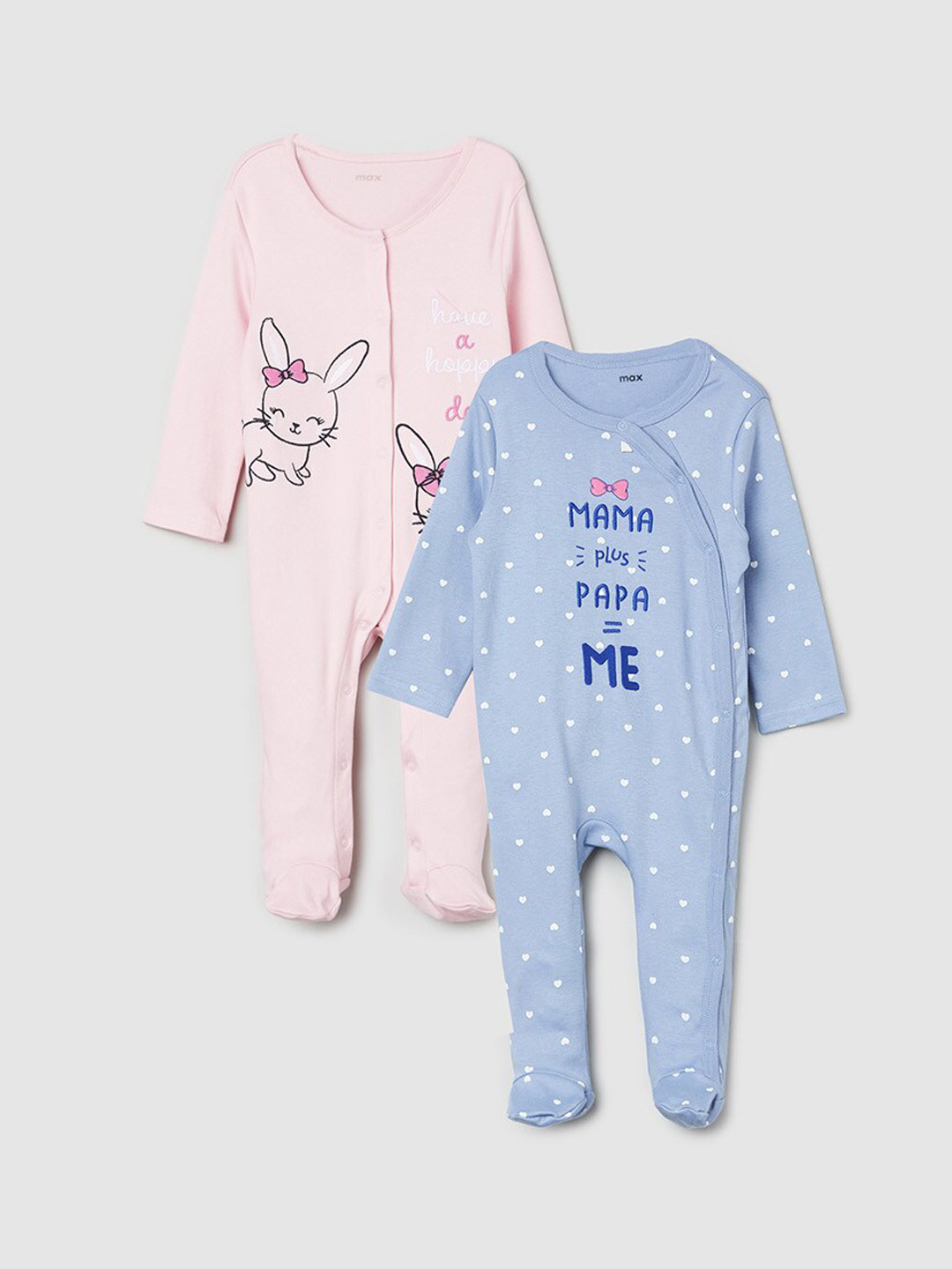 

max Infant Girls Pack Of 2 Printed Anti-Bacterial Sleepsuit, Blue