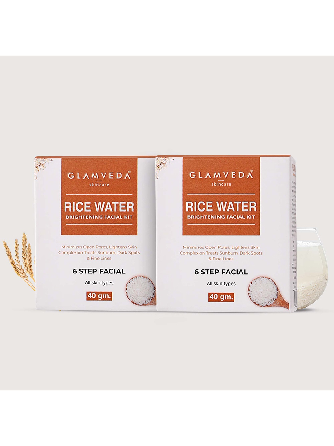 

GLAMVEDA Set of 2 Rice Water Brightening Facial Kit with Aloevera 40 g each, Brown